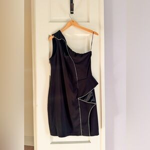 Parker Black One-Shoulder Ruffle Cocktail Dress Size 14